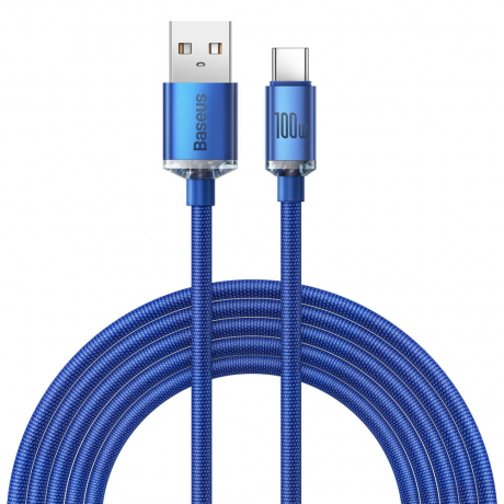Baseus Crystal Shine kabel USB / USB-C 5A 100W 2m, modrý (CAJY000503)