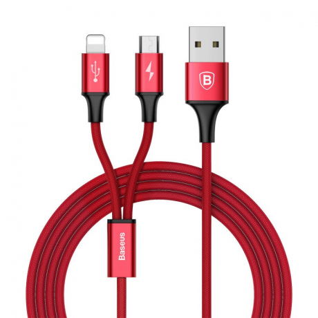 Baseus Rapid 2in1 kabel USB - Lightning / Micro USB 3A 1.2m, červený (CAML-SU09)