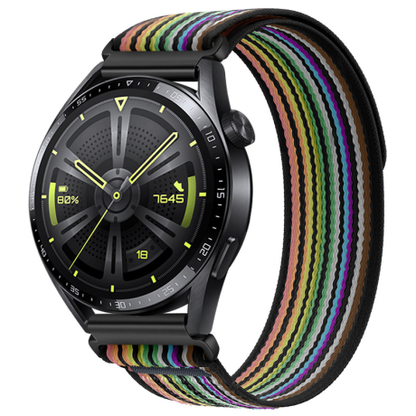 BStrap Velcro Nylon remienok na Huawei Watch GT3 46mm, black rainbow (SSG029C0309)