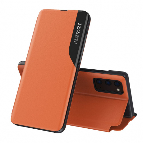 MG Eco Leather View knižkové puzdro na Samsung Galaxy A72 4G, oranžové