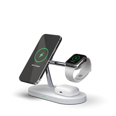 Tech-Protect A12 3in1 MagSafe bezdrôtová nabíjačka na mobil / AirPods / Apple Watch, biela