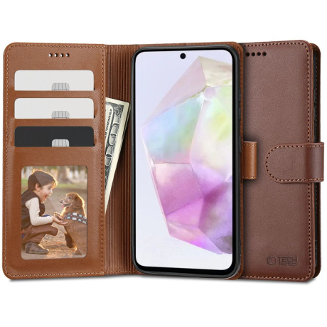 Tech-Protect Wallet knížkové pouzdro na Samsung Galaxy A35 5G, hnědé