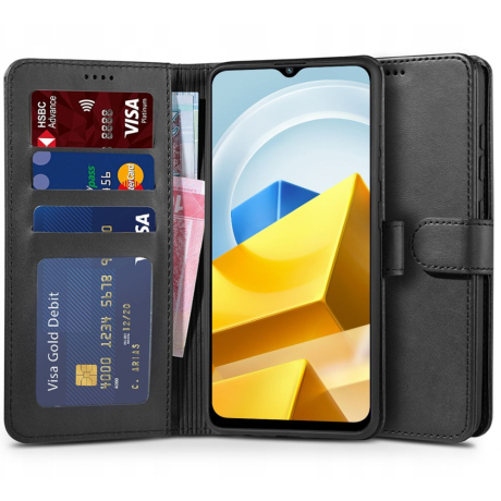 Tech-Protect Wallet knižkové kožené puzdro na Xiaomi Poco M5, čierne