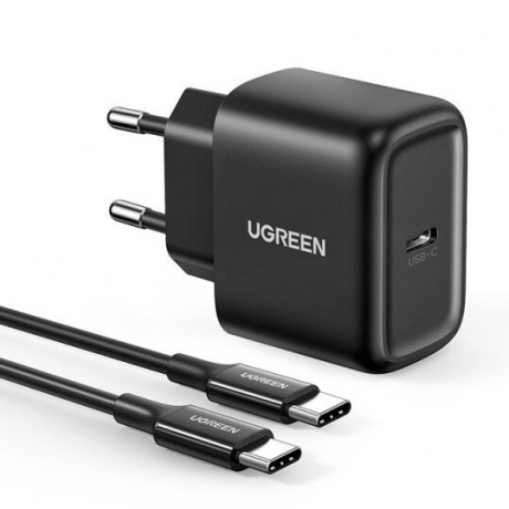 Ugreen Travel sieťová nabíjačka USB-C 25W PD + kábel USB-C 2m, čierna (50581)