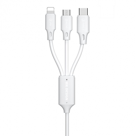 WK Design 3in1 kabel USB - Micro USB / Lightning / USB-C 2A 1.15m, bílý (WDC-103th white)