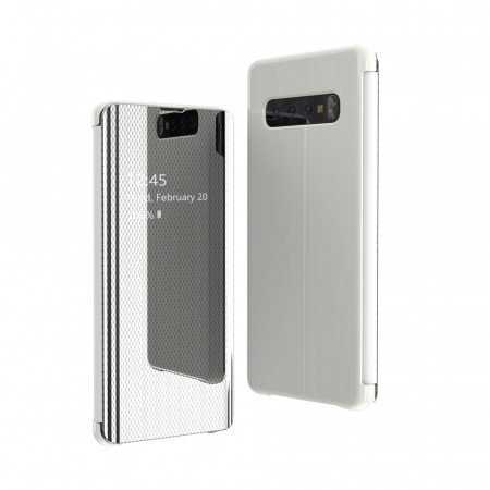 function message building MG Flip Clear View husa flip pentru Samsung Galaxy S10 Plus, argint doar  pentru 56 lei - Mobilego.ro