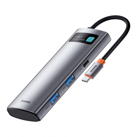 Baseus Metal Gleam HUB adaptér USB-C - 2x USB, HDMI, TF, šedý (WKWG020113)