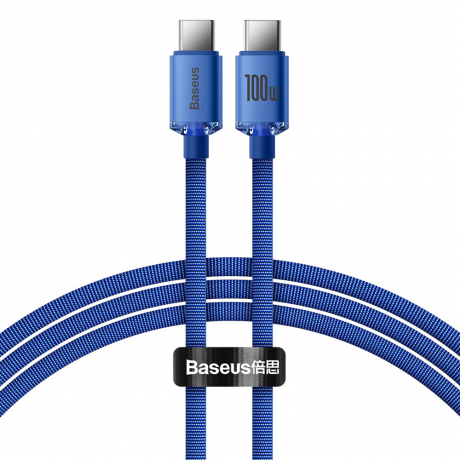 Baseus Crystal Shine kabel USB-C / USB-C 5A 100W 1.2m, modrý (CAJY000603)