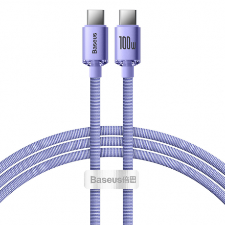 Baseus Crystal Shine kabel USB-C / USB-C 5A 100W 1.2m, fialový (CAJY000605)