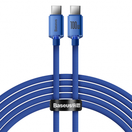 Baseus Crystal Shine kabel USB-C / USB-C 5A 100W 2m, modrý (CAJY000703)