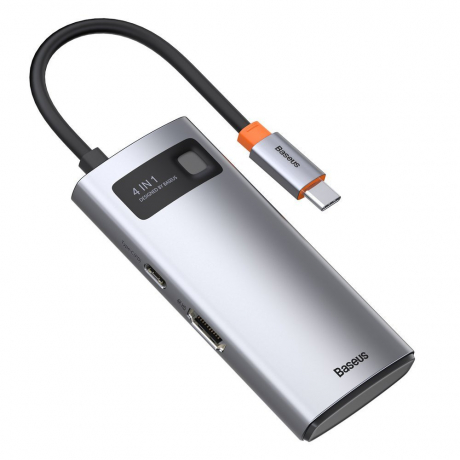 Baseus Metal Gleam HUB adaptér USB-C - USB-C PD 100W / HDMI 4K / 1x USB 3.2 / 1x USB 2.0, sivý (CAHUB-CY0G)