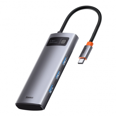 Baseus Metal Gleam HUB adaptér USB-C - USB-C PD 100W / HDMI 4K / 3x USB 3.2, sivý (CAHUB-CX0G)