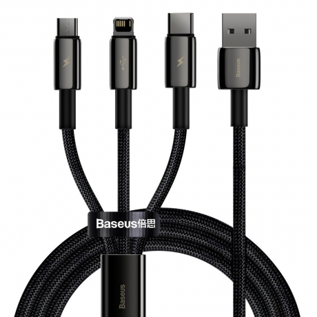 Baseus Tungsten 3in1 kabel USB - Lightning / USB-C / Micro USB 3.5A 1.5m, černý (CAMLTWJ-01)