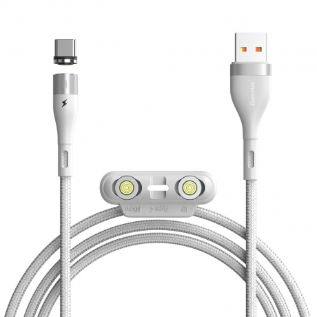 Baseus Zinc magnetický kábel USB - Lightning / USB-C / Micro USB QC 3A 1m, biely (CA1T3-A02)