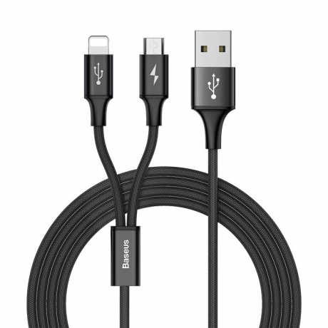 Baseus Rapid 2in1 kábel USB - Lightning / Micro USB 3A 1.2m, čierny (CAML-SU01)