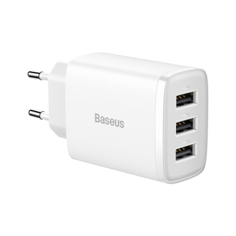 Baseus Compact sieťová nabíjačka 3x USB 17W, biela