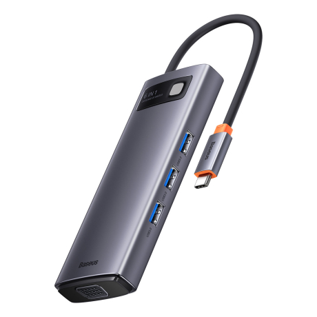 Baseus Metal Gleam USB-C HUB adaptér HDMI / 3x USB 3.2 / VGA, šedý (WKWG030013)