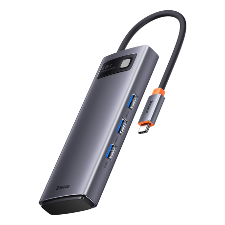 Baseus Metal Gleam USB-C HUB adaptér 3x USB 3.2 / PD / SD / TF, šedý (WKWG030213)