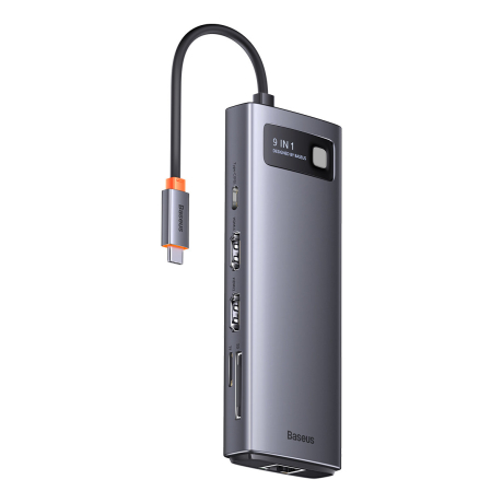 Baseus Metal Gleam USB-C HUB adaptér 2x HDMI / 2x USB 3.2 / USB 2.0 / PD / SD / TF / RJ45, šedý (WKWG060013)