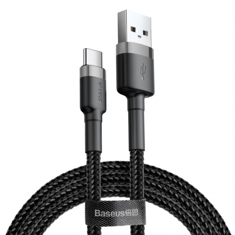Baseus Cafule kabel USB / USB C QC 3.0 3A 1m, černý/šedý (CATKLF-BG1)