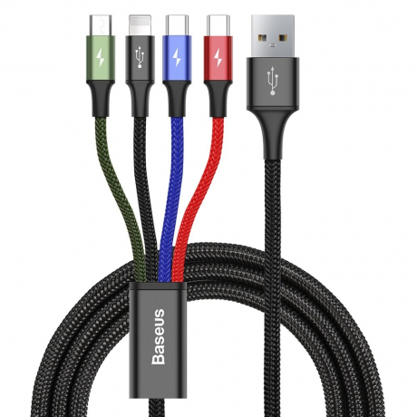 Baseus  - Baseus rýchly nabíjací/dátový kábel 4 v 1 Lightning + 2× USB-C + Micro USB 3,5 A 1,2 m, čierny
