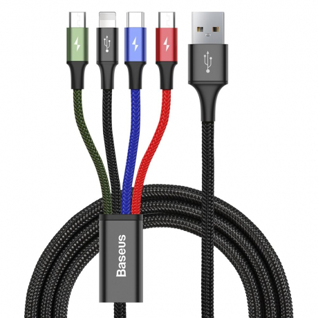 Baseus Rapid 4in1 kábel USB - Lightning / USB-C / 2x Micro USB 3.5A 1.2m, čierny (CA1T4-C01)