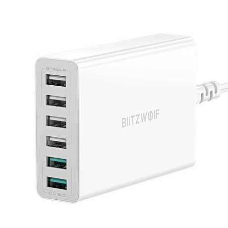 Blitzwolf BW-S15 hálózati töltő adapter 6x USB QC 60W, fehér (BW-S15 EU)