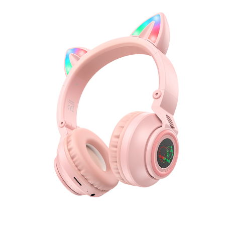 Borofone BO18 bezdrátové sluchátka s kočičíma ušima, růžové