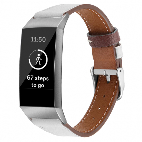 BStrap Leather Italy (Large) remienok na Fitbit Charge 3 / 4, white (SFI006C07)