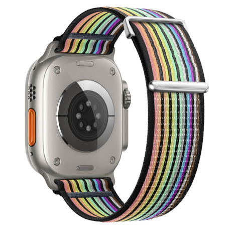 BStrap Velcro Nylon remienok na Apple Watch 42/44/45mm, black rainbow (SAP016C18)