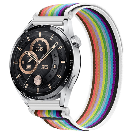 BStrap Velcro Nylon řemínek na Huawei Watch GT2 42mm, white rainbow (SSG028C0406)