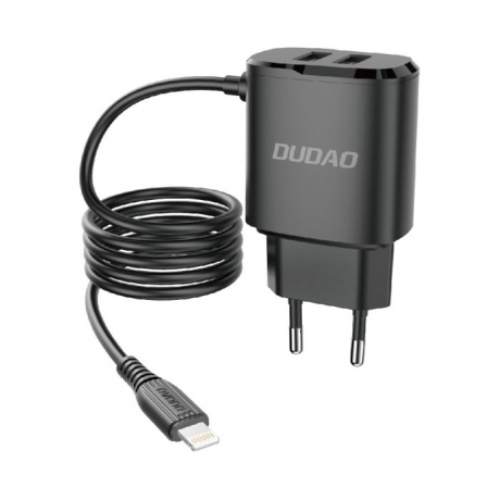 Dudao A2ProL 2x USB síťová nabíječka s Lightning káblom 12W, černá (A2ProL black)