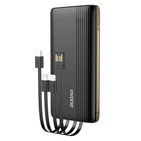Dudao K4Pro Power Bank 10000mAh 1x USB + kábel USB-C / Lightning / Micro USB, čierny