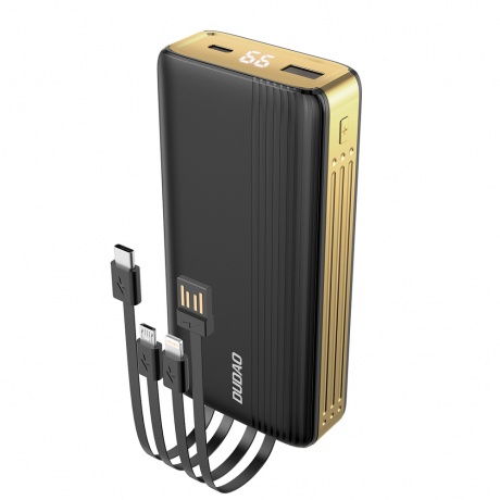 Dudao K4Pro USB Power Bank 20000mAh + kábel Lightning / USB-C / Micro USB, čierny/zlatý