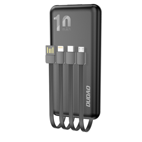 Dudao K6Pro Power Bank 10000mAh 2x USB + kábel USB / USB-C / Lightning / Micro USB, čierny (K6Pro-black)