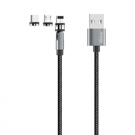 Dudao L9Pro magnetický USB kábel + plug adaptér Lightning / USB-C / Micro USB 3A 1m, sivý (9Pro gray)