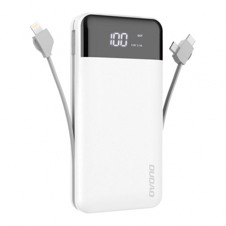 Dudao K1Pro Power Bank 20000mAh 2x USB + kábel Lightning / USB-C / Micro USB, biely (K1Pro-white)