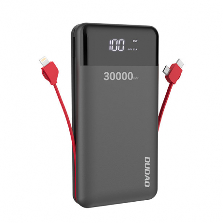 Dudao K1Max Power Bank 30000mAh 2x USB + kabel Lightning / USB-C / Micro USB, černý (K1Max-black)