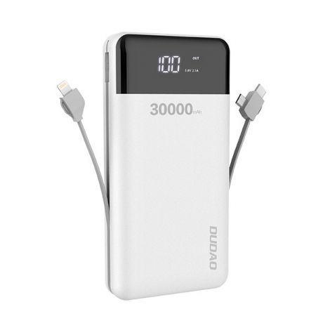 Dudao K1Max Power Bank 30000mAh 2x USB + kábel Lightning / USB-C / Micro USB, biely (K1Max-white)