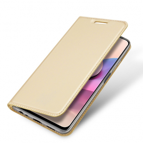 DUX DUCIS Skin Pro knížkové kožené pouzdro na Xiaomi Redmi Note 10 / 10S, zlaté