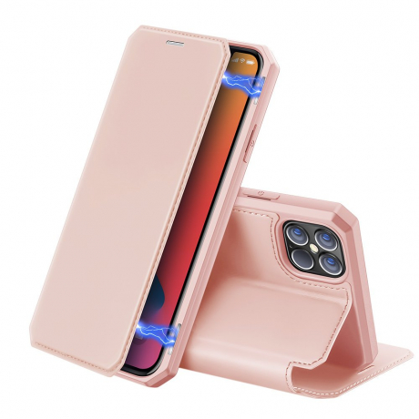 DUX DUCIS Skin X Knížková kožené pouzdro na iPhone 12 Pro Max, růžové