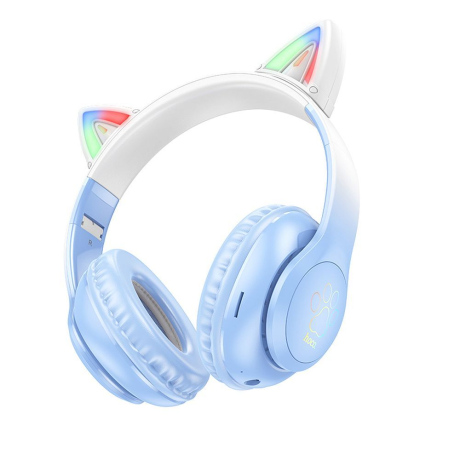 Hoco W42 bezdrôtové slúchadlá s mačacími ušami, modré
