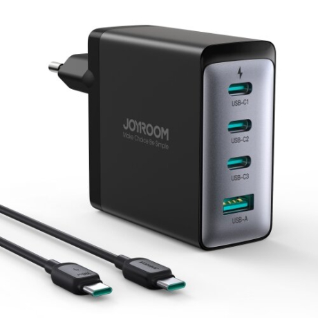 Joyroom JR-TCG04EU GaN sieťová nabíjačka USB / 3x USB-C 100W + kábel USB-C, čierna (JR-CCB01)