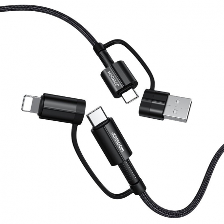 Joyroom 4in1 kábel USB-C / USB - USB-C / Lightning QC PD 3A 60W 1.2m, čierny (S-1230G3)