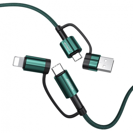 Joyroom 4in1 kábel USB-C / USB - USB-C / Lightning QC PD 3A 60W 1.2m, zelený (S-1230G3)