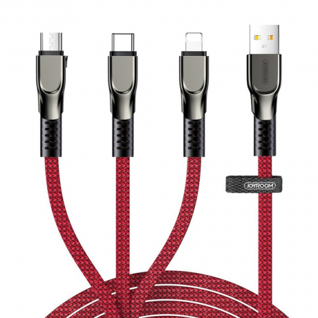 Joyroom 3in1 kábel USB - Lightning / microUSB / USB-C 3.5A 1.3m, červený (S-1335K4)