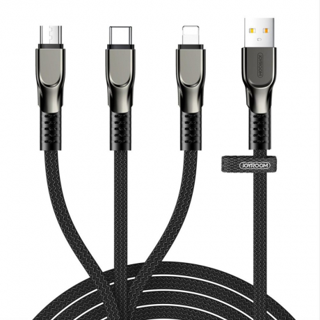 Joyroom 3in1 kábel USB - Lightning / Lightning / USB-C 3.5A 1.3m, čierny (S-1335K4)