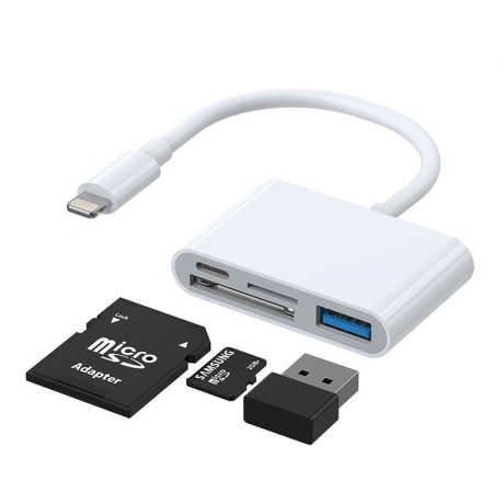 Joyroom S-H142 čítačka kariet SD / TF / USB OTG / Lightning, biela (S-H142)
