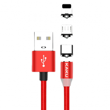 KAKU Magnetic 3in1 kábel USB - Lightning / USB-C / Micro USB 3A 1m, červený (KSC-320)