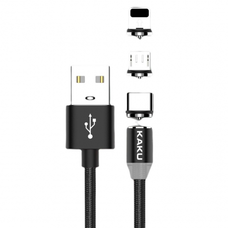 KAKU Magnetic 3in1 kabel USB - Lightning / USB-C / Micro USB 3A 1m, černý (KSC-320)